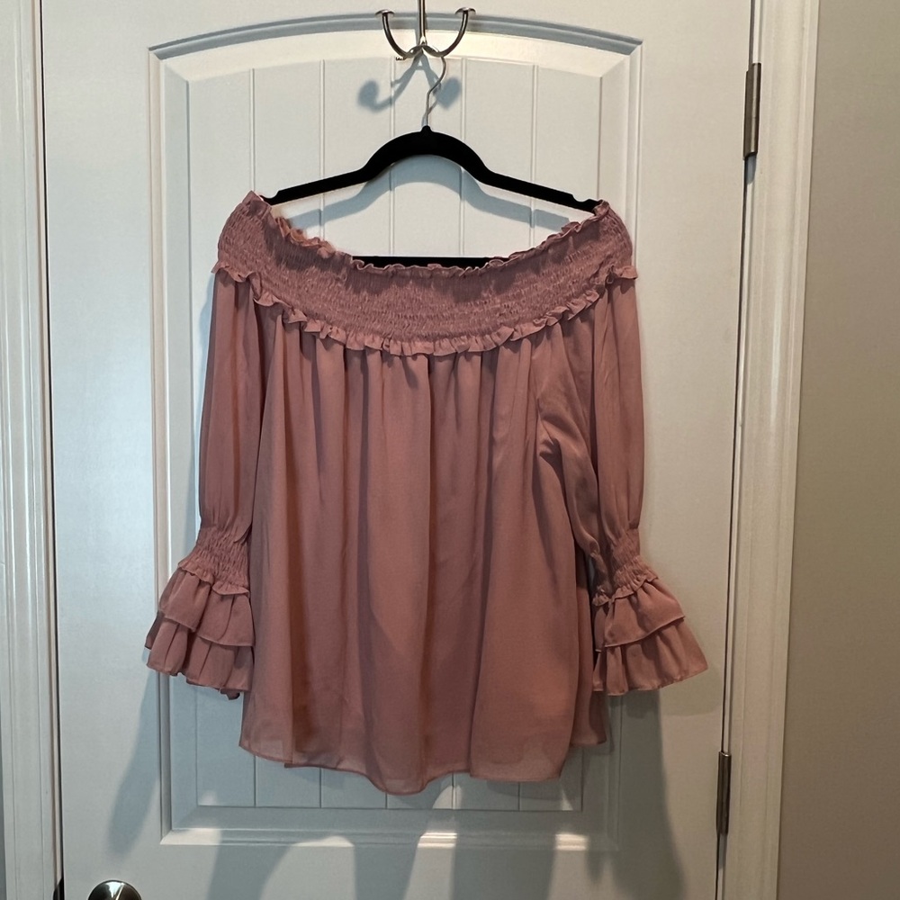 Women’s  Pinkblush Sheer Blush Off The Shoulder Top With Bell Sleeves